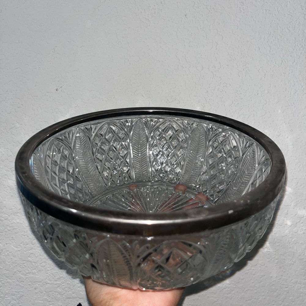 Vintage Elegant Glass Bowl with Silver Rim